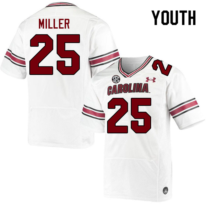 Youth #25 Dante Miller South Carolina Gamecocks 2023 College Football Jerseys Stitched-White